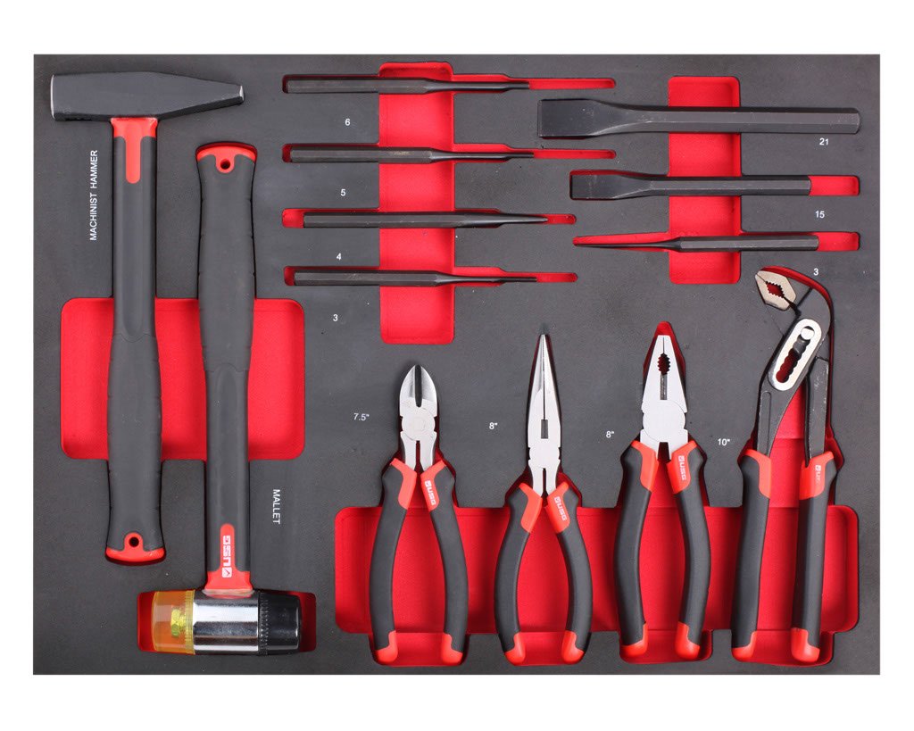 T-F1ETR29 13 pc HAMMER CHISEL PLIER SET FULL DRAWER FIXMAN