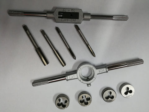 TOOLTAPDIESET1 SET OF 8 RE-THREADING TAPS AND DIES WITH HANDLES