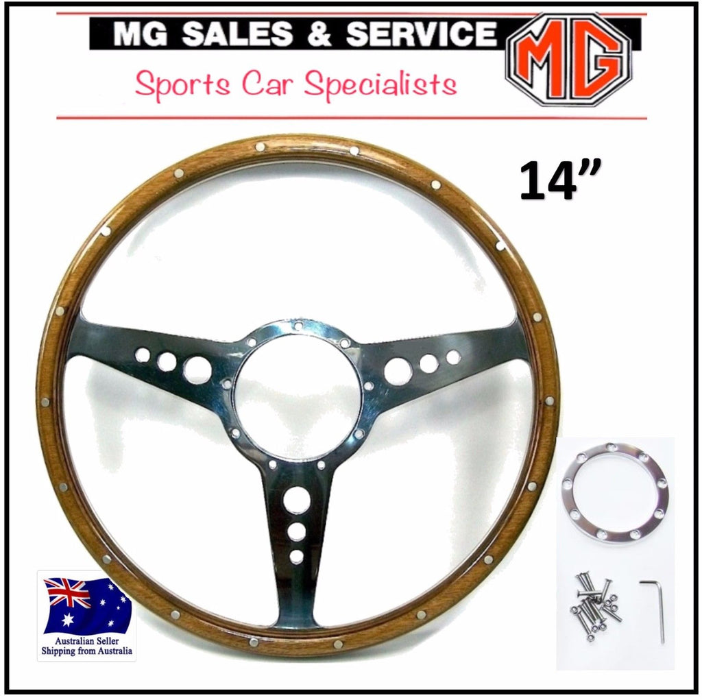 WOODRIM STEERING WHEEL 14" DISHED W/HOLES MOTOLITA COPY