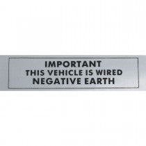 215-650 CRST113 MGB SPRITE MIDGET NEGATIVE EARTH ADVICE LABEL SILVER BACKING