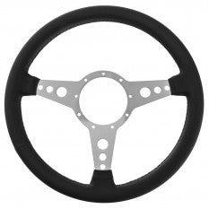 489-030  STEERING WHEEL TOURIST TROPHY 14in LEATHER MATT ALUMINIUM DRILLED SPOKES