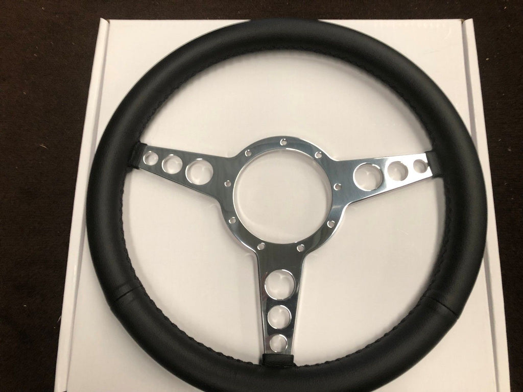 LEATHER STEERING WHEEL 14" FLAT W/HOLES MOTOLITA COPY