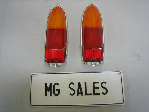 164-720K1 MG MGB SET OF 2 REAR LENS KITS PLASTIC RED/AMBER W/ CHROME RIM 62-70